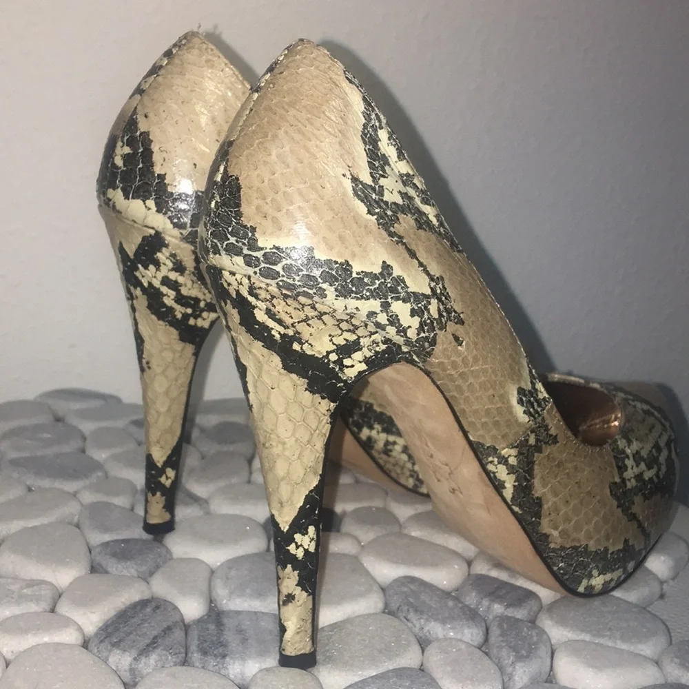Dolce Vita Tan & Black Snakeskin Heels